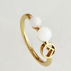 Fendi F White Gemstone Goldtone Ring